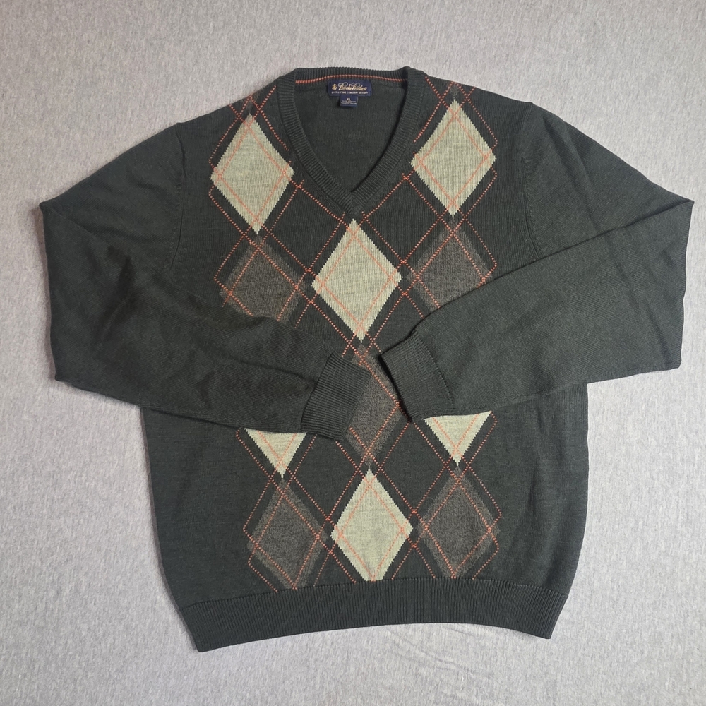 Brooks Brothers Italian Wool Lightweight Dark Green Argyle Sweater